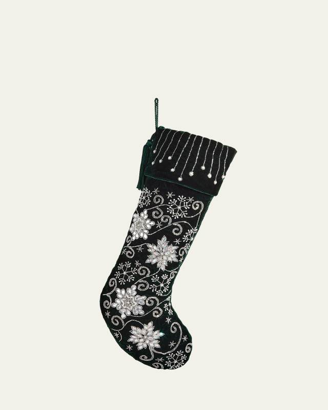 Velvet Snowflake Embroidered Christmas Stocking